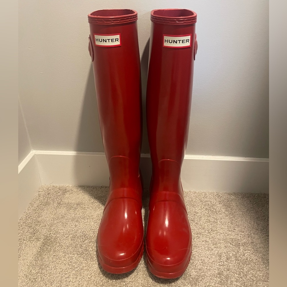 Glossy Red Hunter Boots Size 8